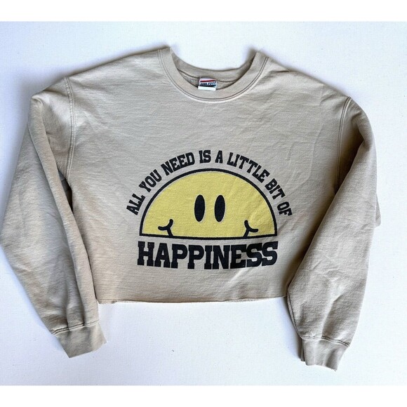 Junk Food Cropped Sweatshirt All You Need Is A Little Bit‎ Of Happiness Beige SM - Picture 4 of 14